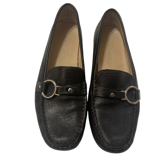 Women’s NINE WEST Sedira Black Leather Loafers Shoes Flats - Picture 4 of 7